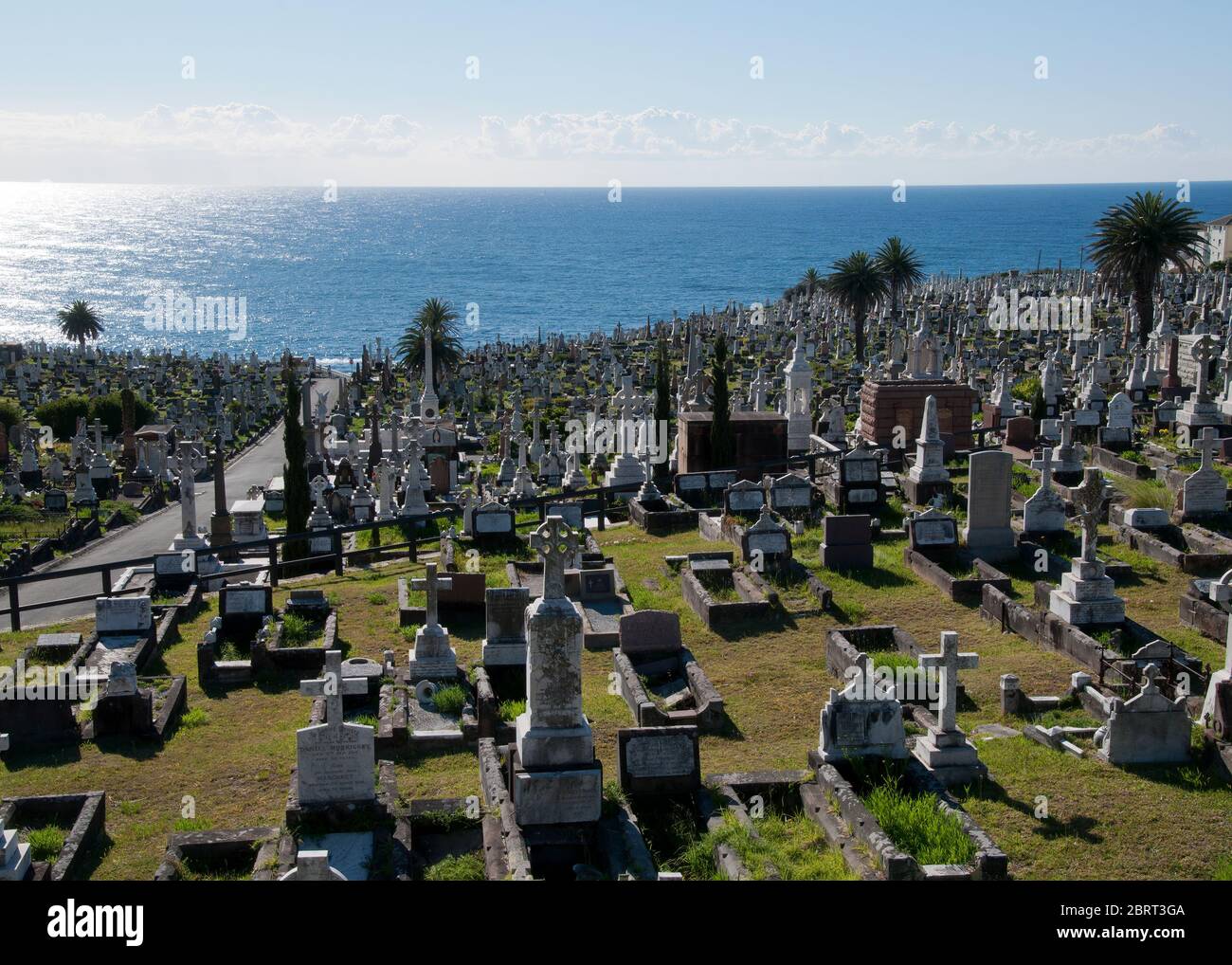 Sydney Australia, view over the Waverley Cemetery a heritage-listed cemetery with a significant number of Victorian and Edwardian monument Stock Photo