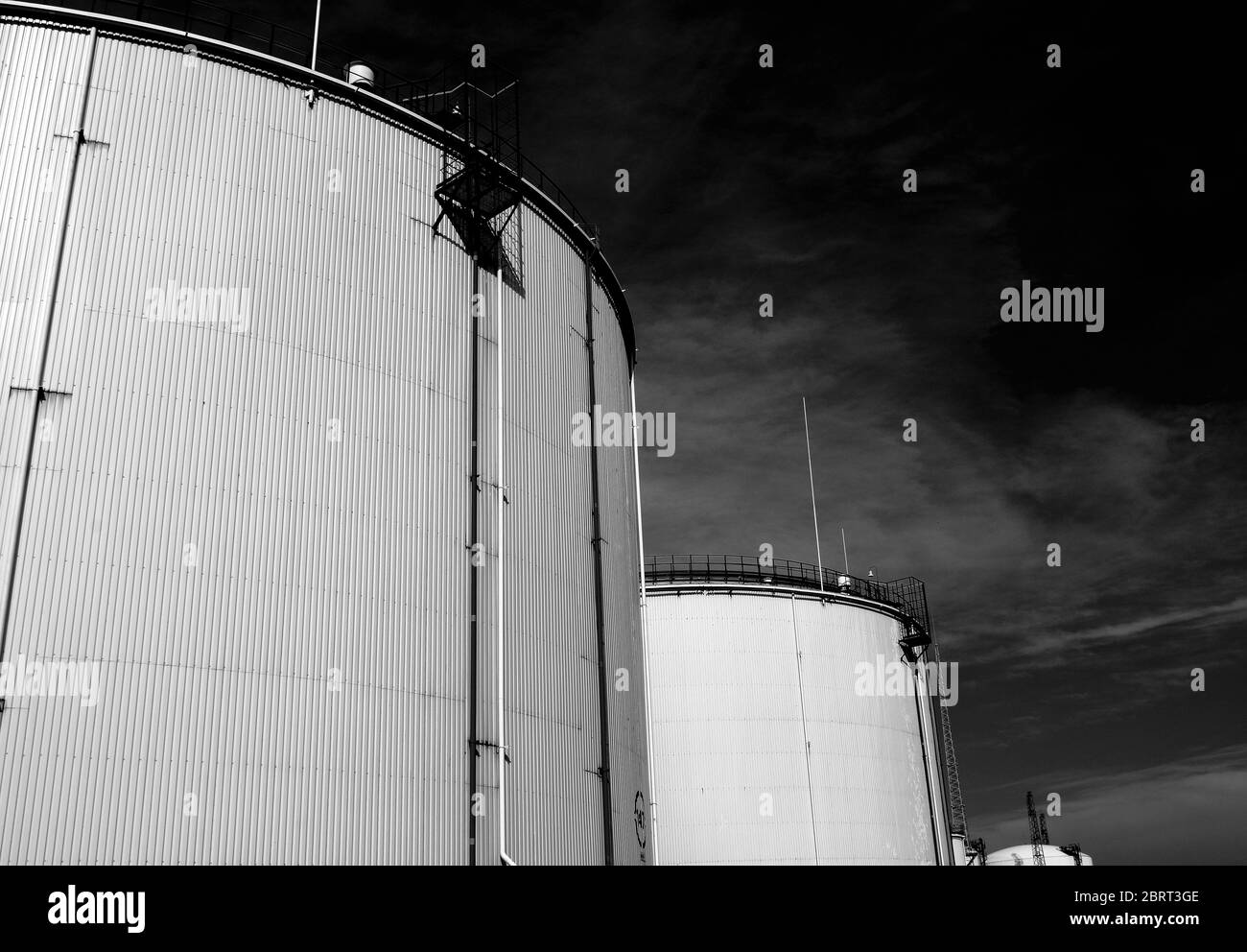 Crude oil tank in the oil refinery. Storage tanks for oil. Tanks for