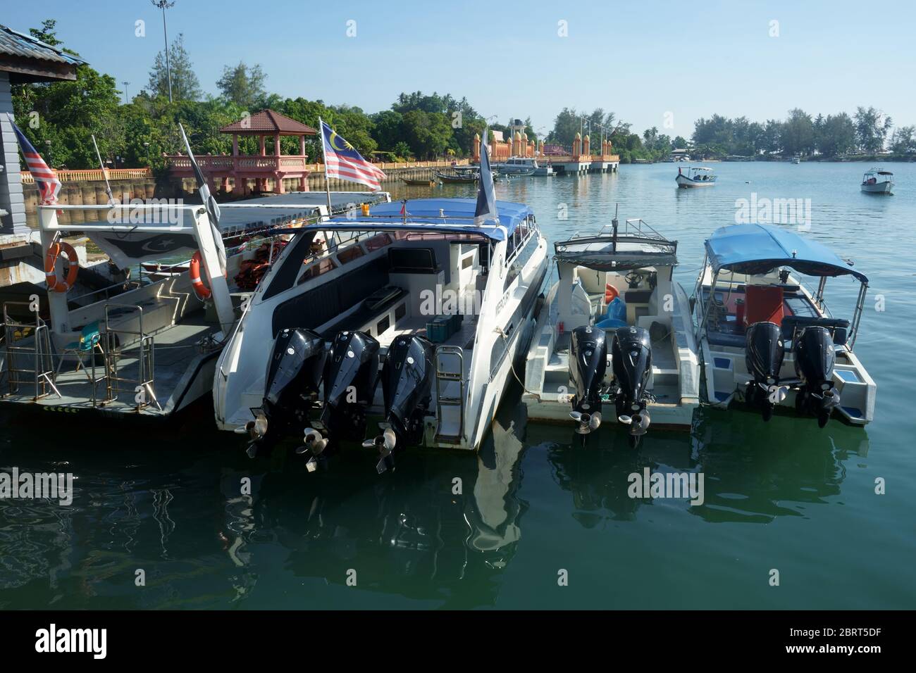 Speed boat park at the jetty. Speed boats used to ferry tourists to
