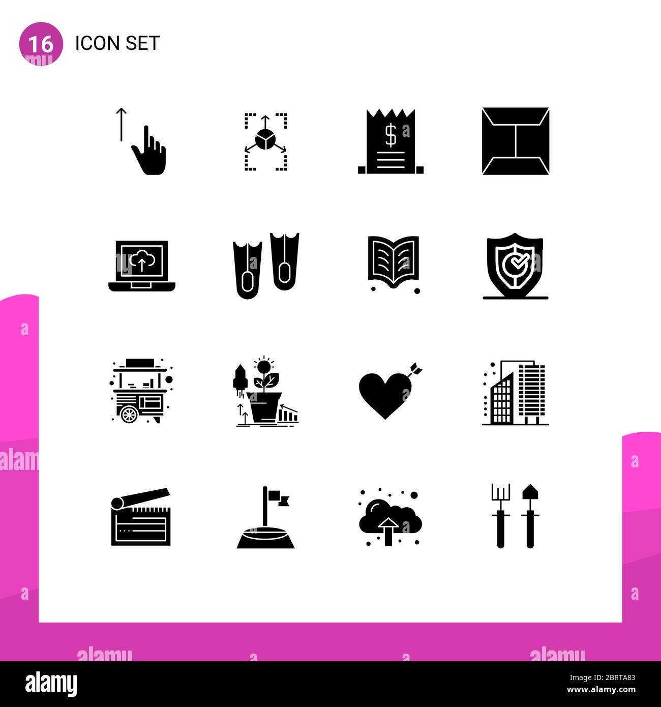 Set of 16 Modern UI Icons Symbols Signs for upload, post, chart, mail, sale Editable Vector Design Elements Stock Vector