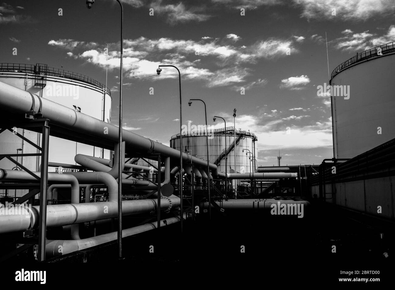 Crude oil tank in the oil refinery. Storage tanks for oil. Tanks for