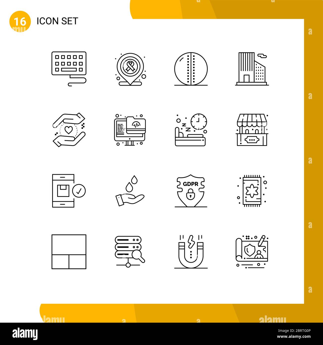 16 Universal Outline Signs Symbols of folder, love, solid ball, safe, real estate Editable Vector Design Elements Stock Vector