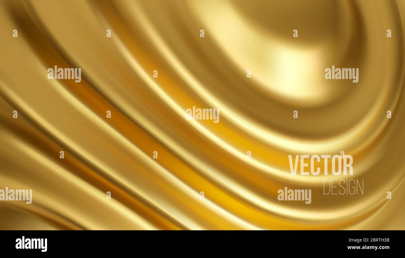 Golden shiny liquid waves 3d realistic background. Vector illustration Stock Vector
