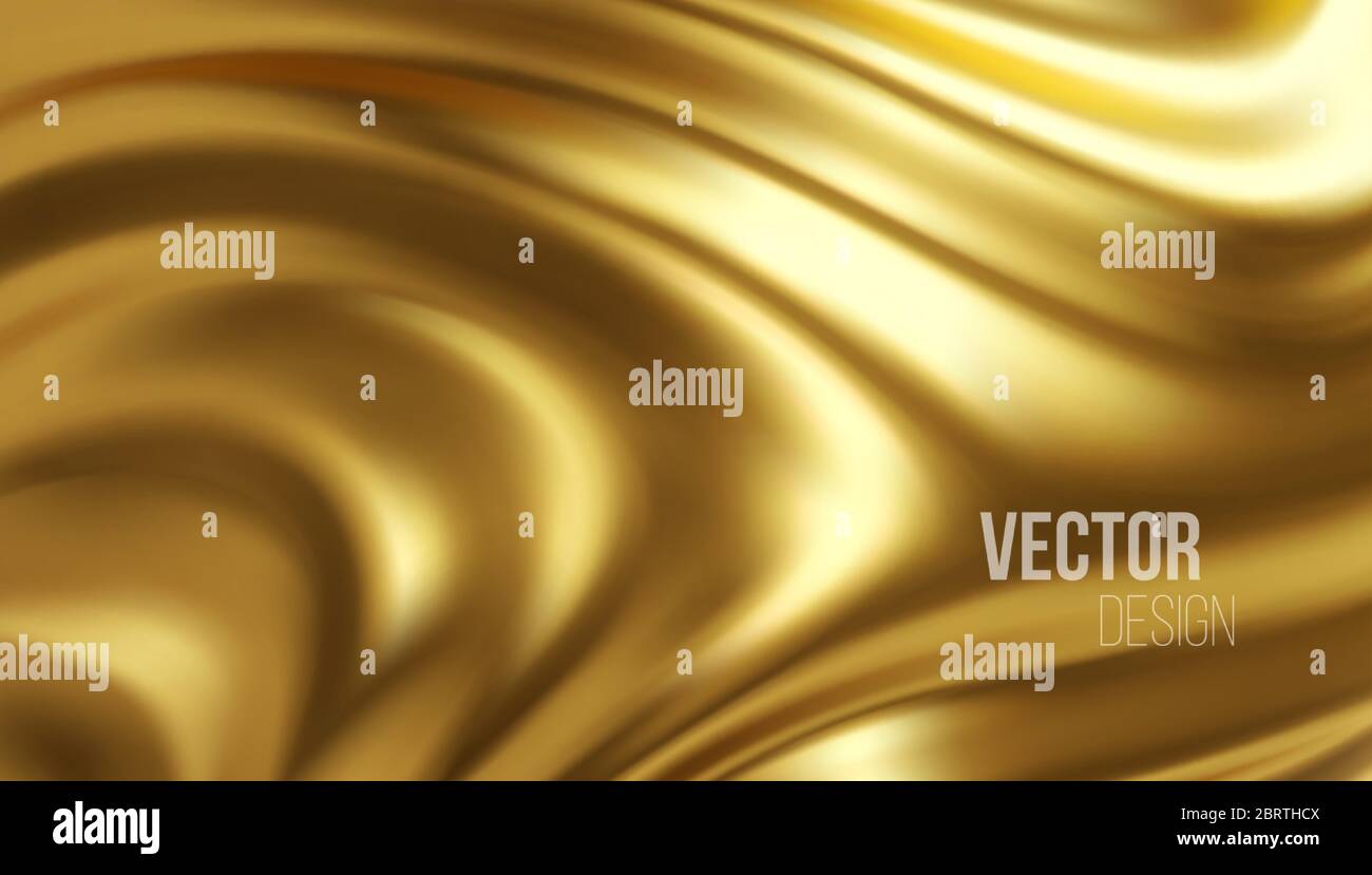 Golden shiny liquid waves 3d realistic background. Vector illustration Stock Vector