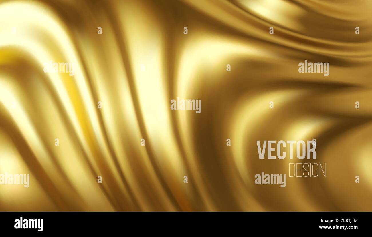 Golden shiny liquid waves 3d realistic background. Vector illustration Stock Vector
