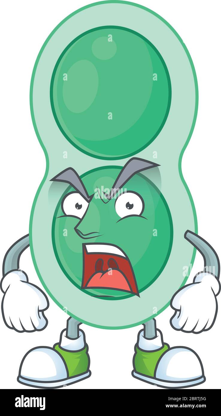 Green streptococcus pneumoniae cartoon drawing style with angry face Stock Vector