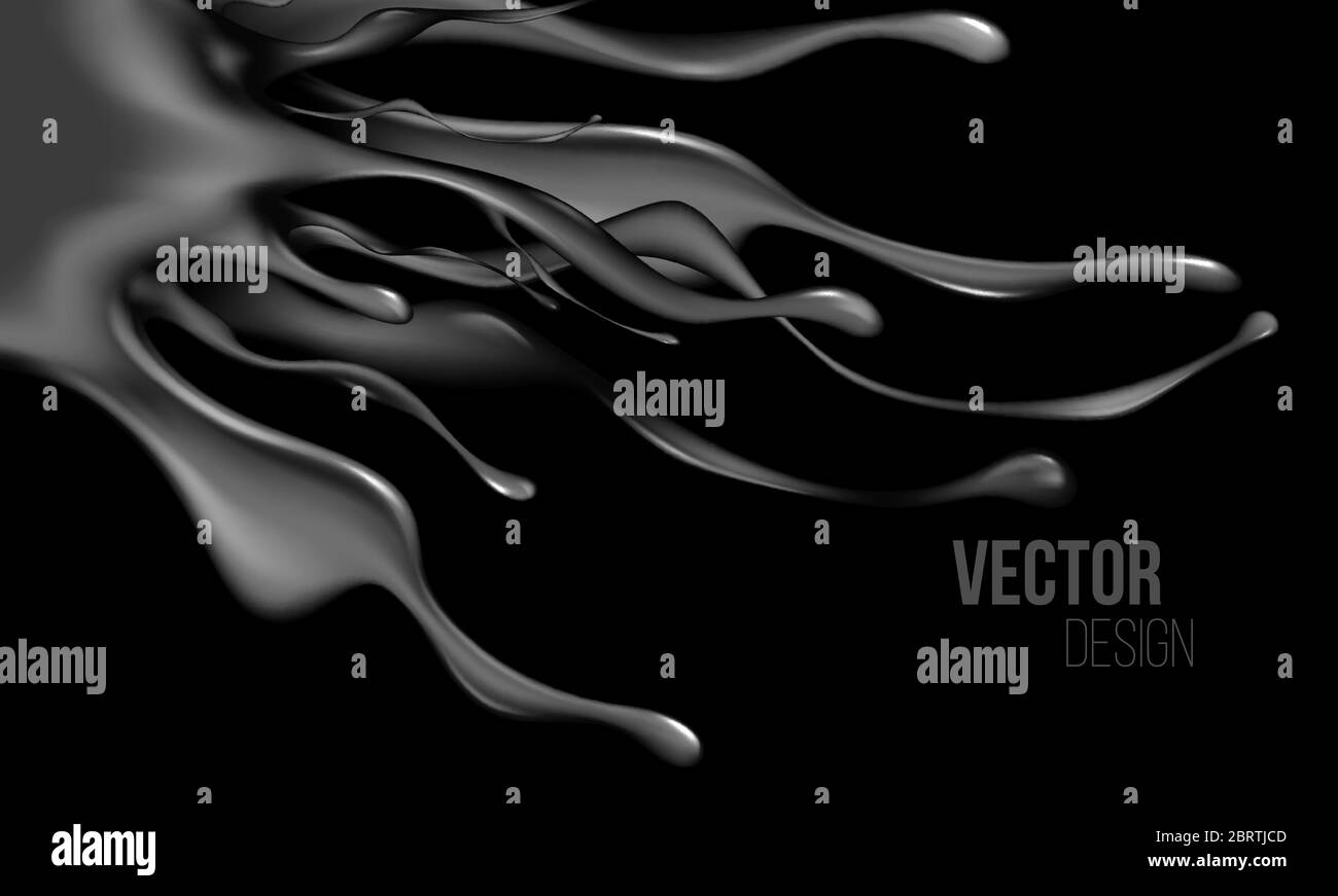 Black realistic 3d flow wavy background. Vector illustration Stock Vector