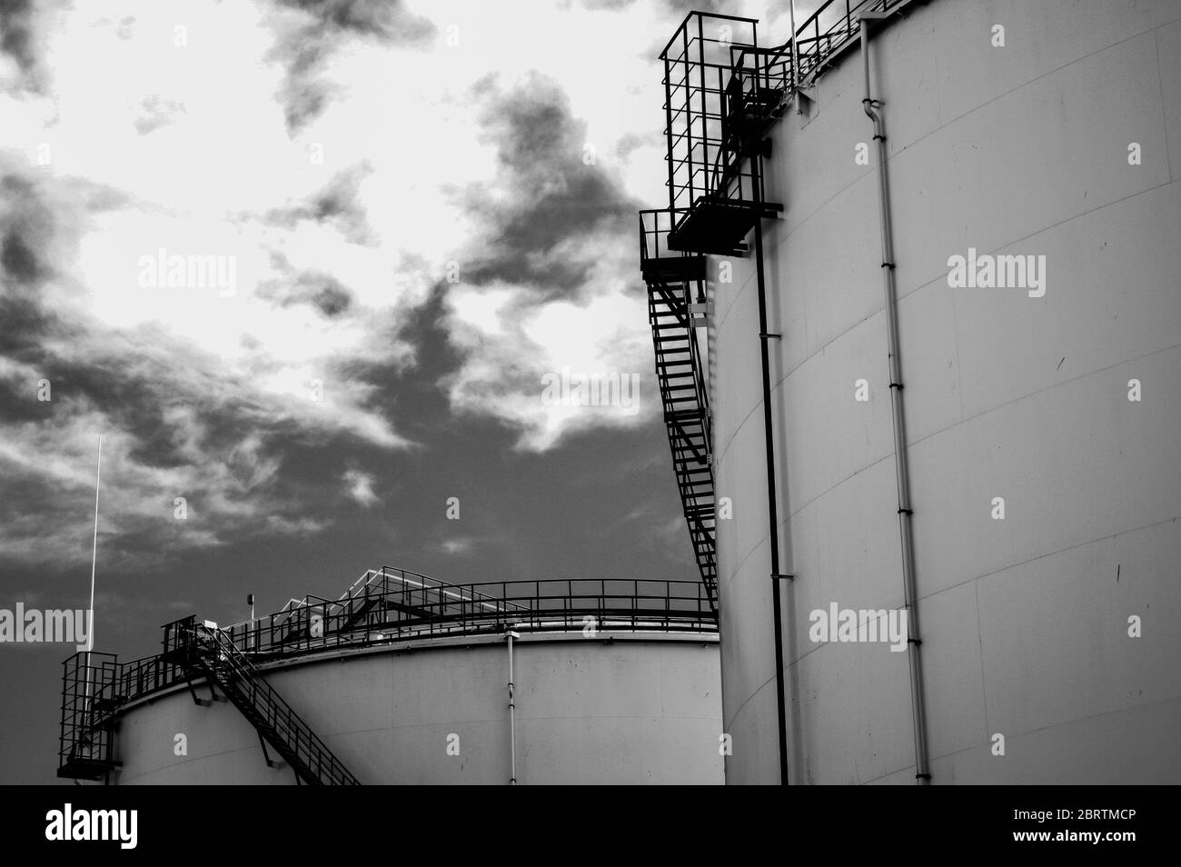 Crude oil tank in the oil refinery. Storage tanks for oil. Tanks for