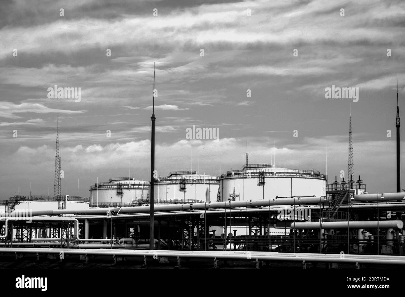 Crude oil tank in the oil refinery. Storage tanks for oil. Tanks for