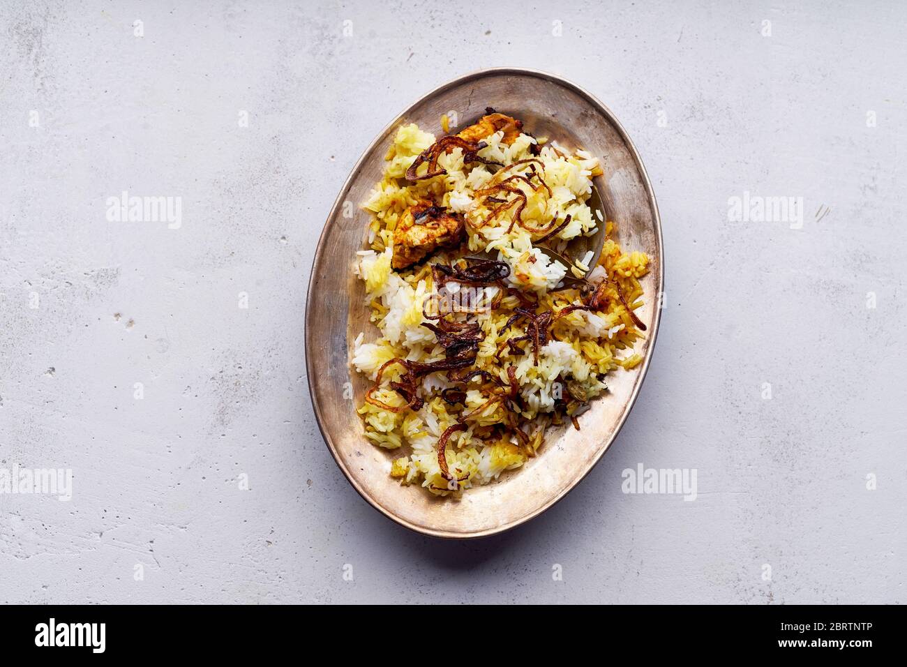 Indian rice dish hyderabadi biryani with chicken and basmati rice