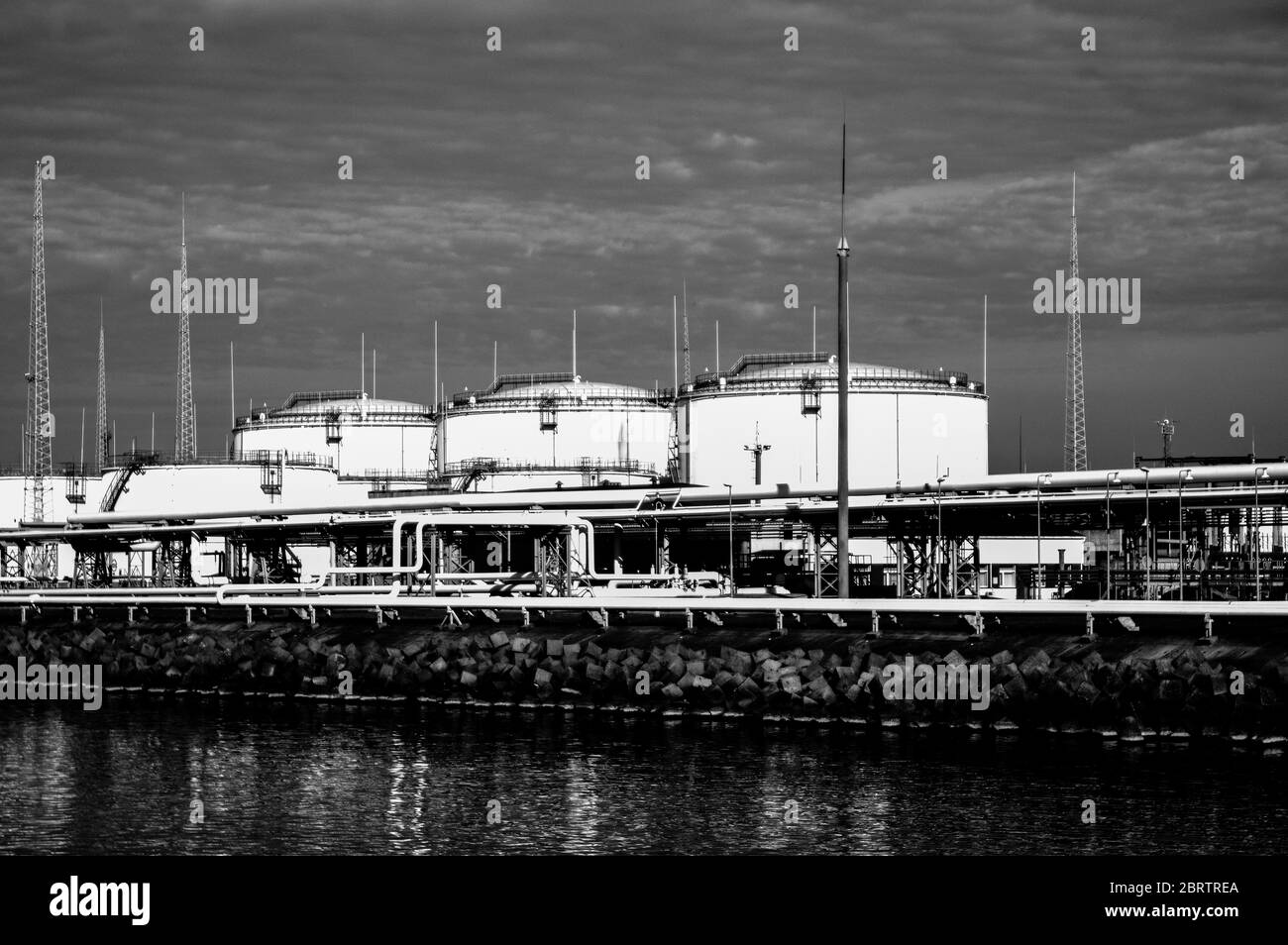 Crude oil tank in the oil refinery. Storage tanks for oil. Tanks for