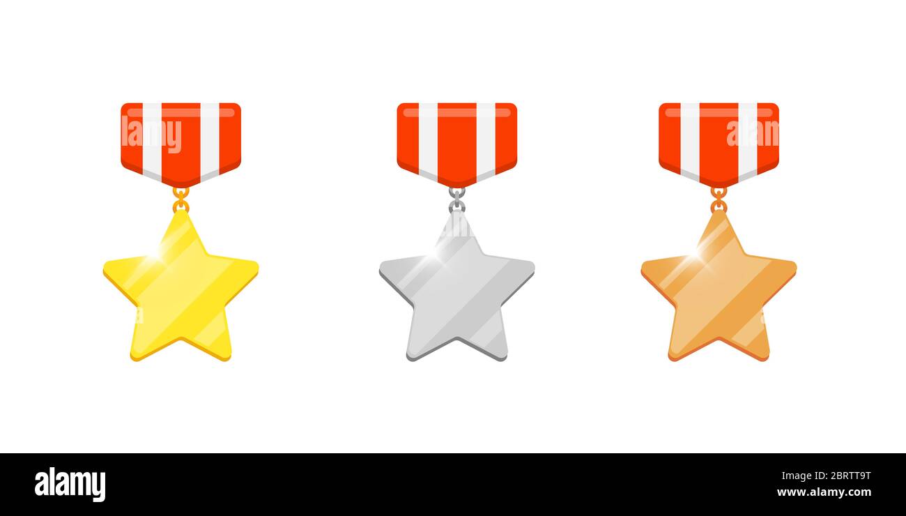 Gold silver bronze medal star reward set for video game or apps ...