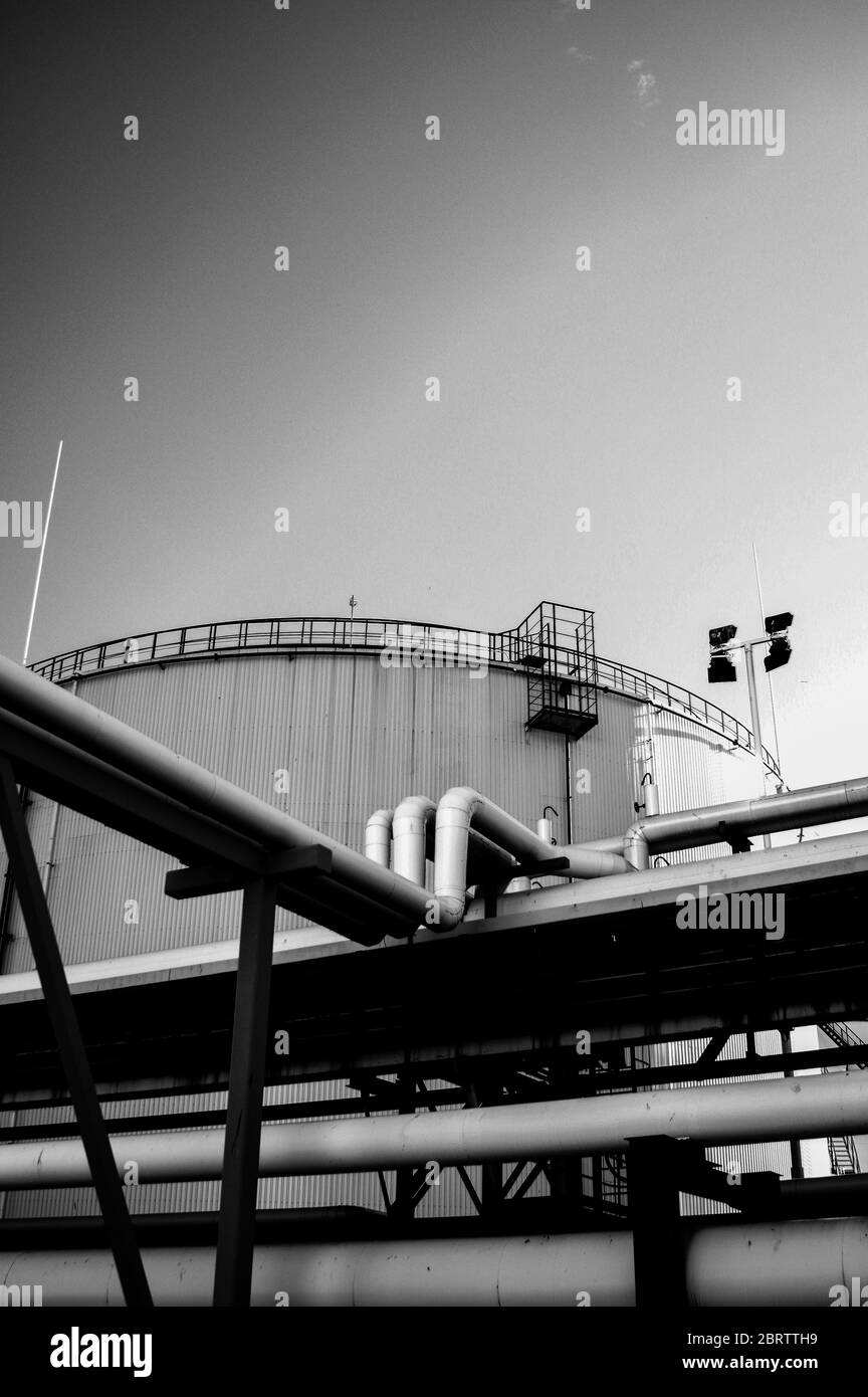 Crude oil tank in the oil refinery. Storage tanks for oil. Tanks for