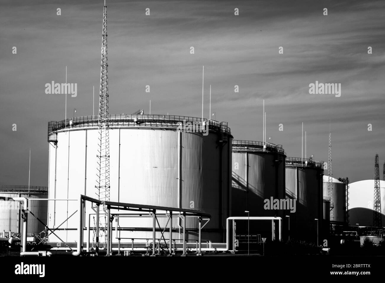 Crude oil tank in the oil refinery. Storage tanks for oil. Tanks for