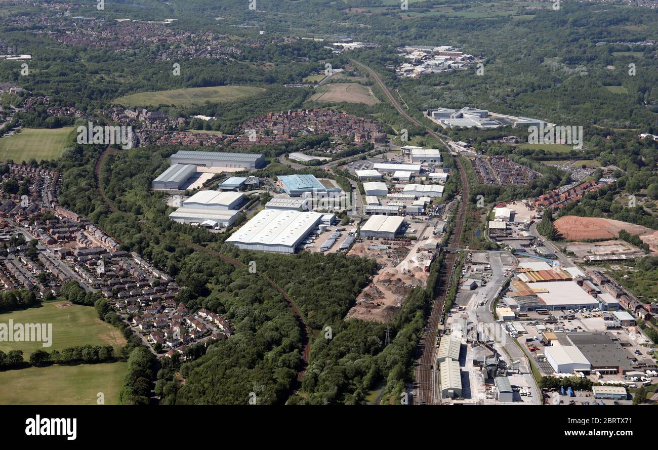 aerial view of the Agecroft Commerce Park business estate, Lamplight Way, Swinton, Manchester Stock Photo