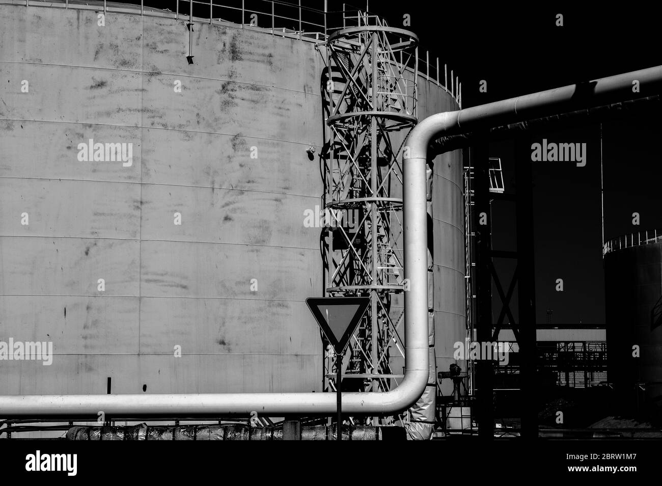 Crude oil tank in the oil refinery. Storage tanks for oil. Tanks for