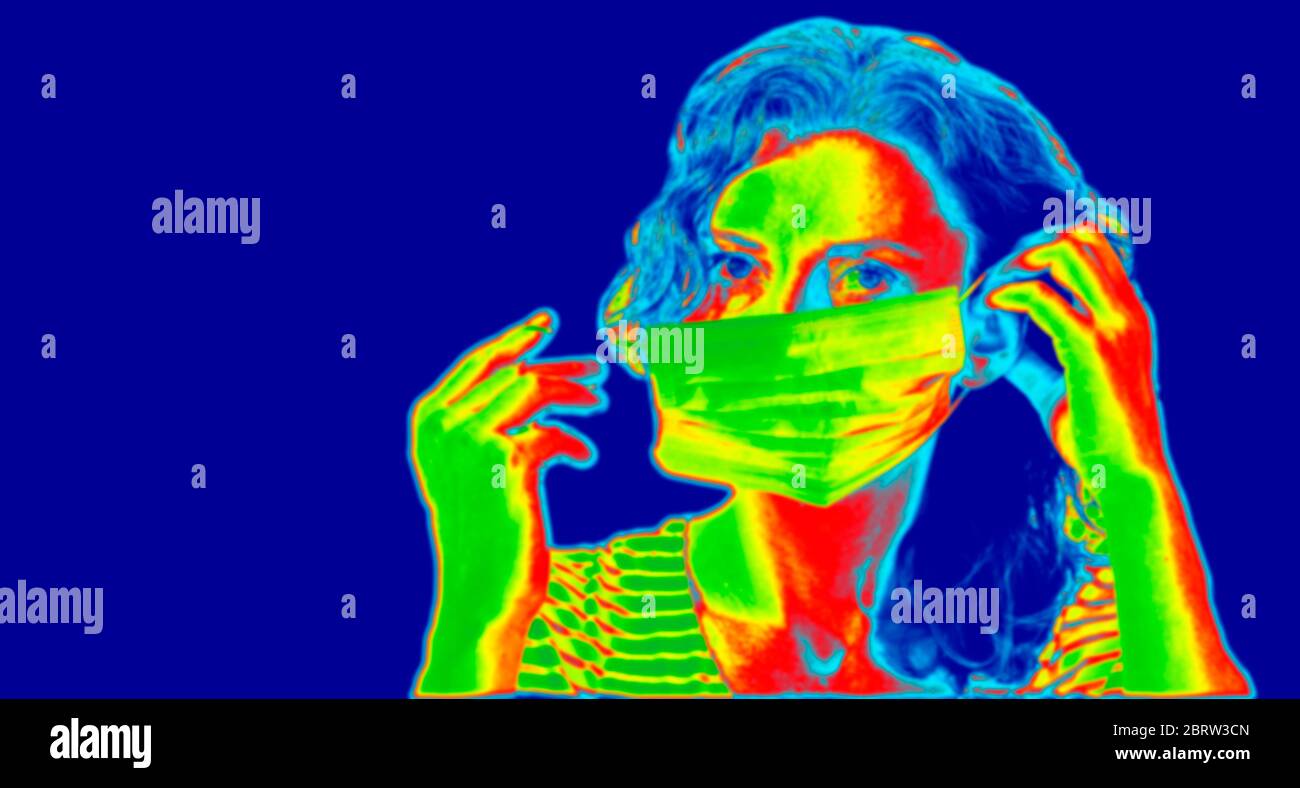 thermal scanner detecting infected people with Covid-19. Coronavirus spread control concept. Stock Photo