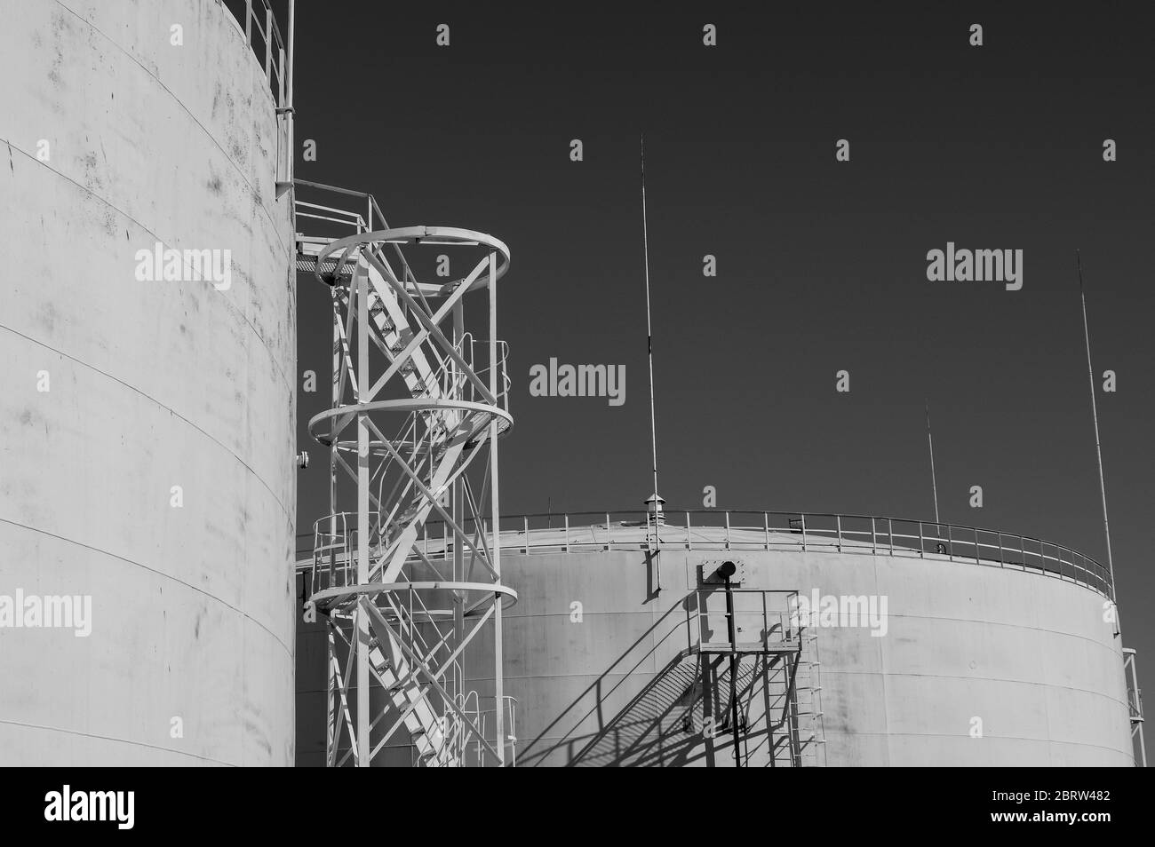 Crude oil tank in the oil refinery. Storage tanks for oil. Tanks for