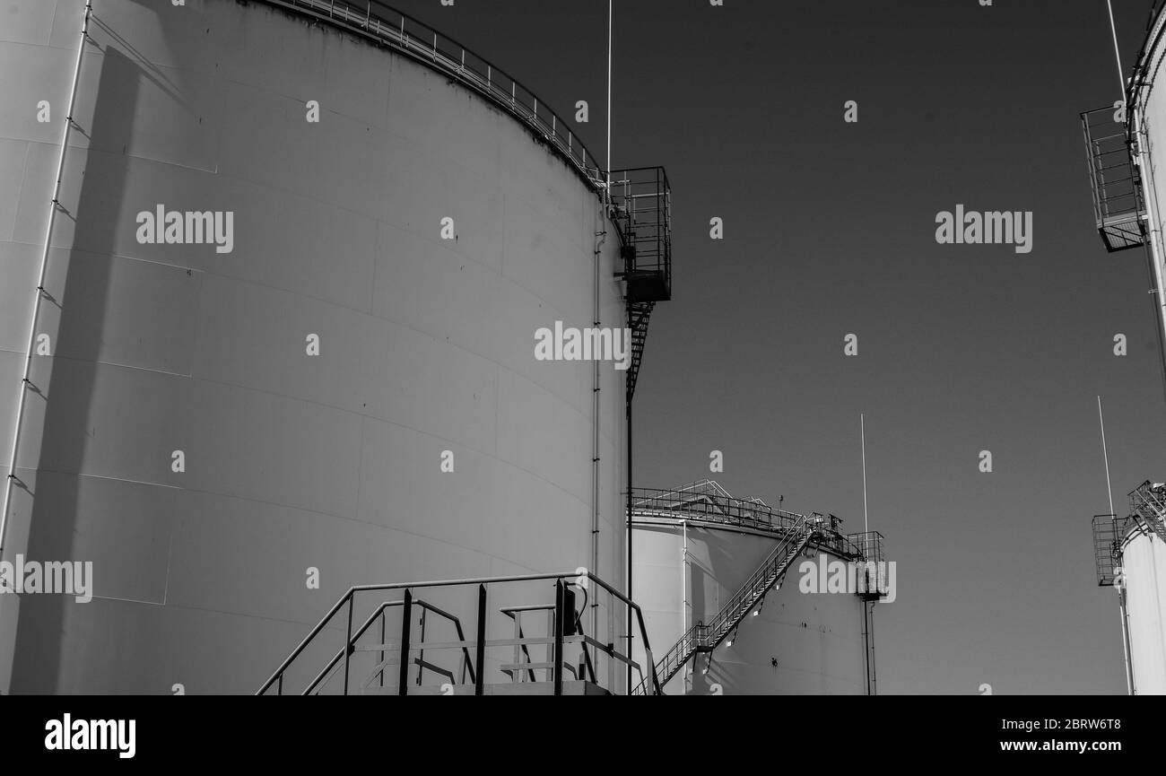 Crude oil tank in the oil refinery. Storage tanks for oil. Tanks for