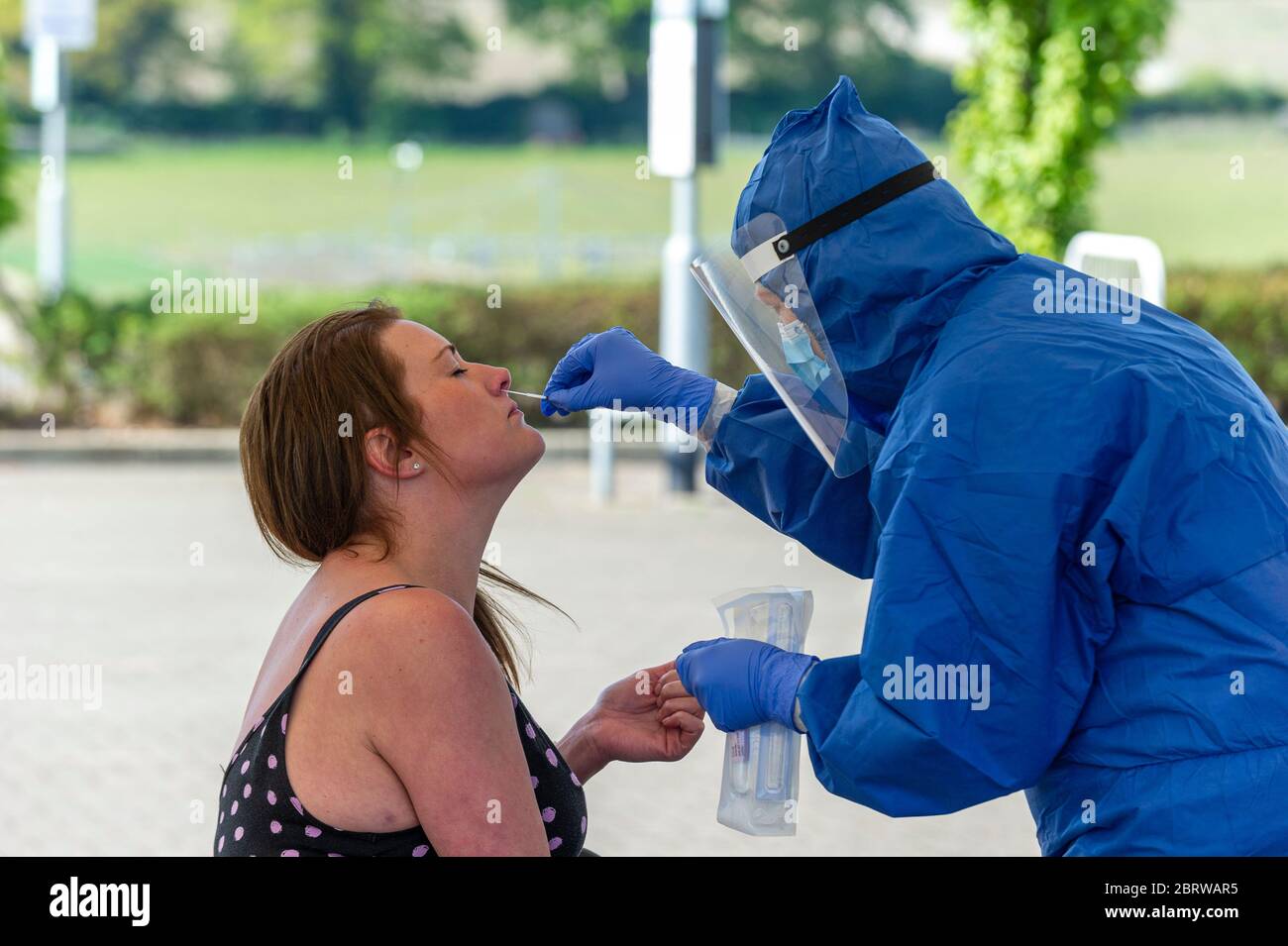 Femail being tested for Coronavirus Covid 19 in Norwich, Norfolk. Stock Photo