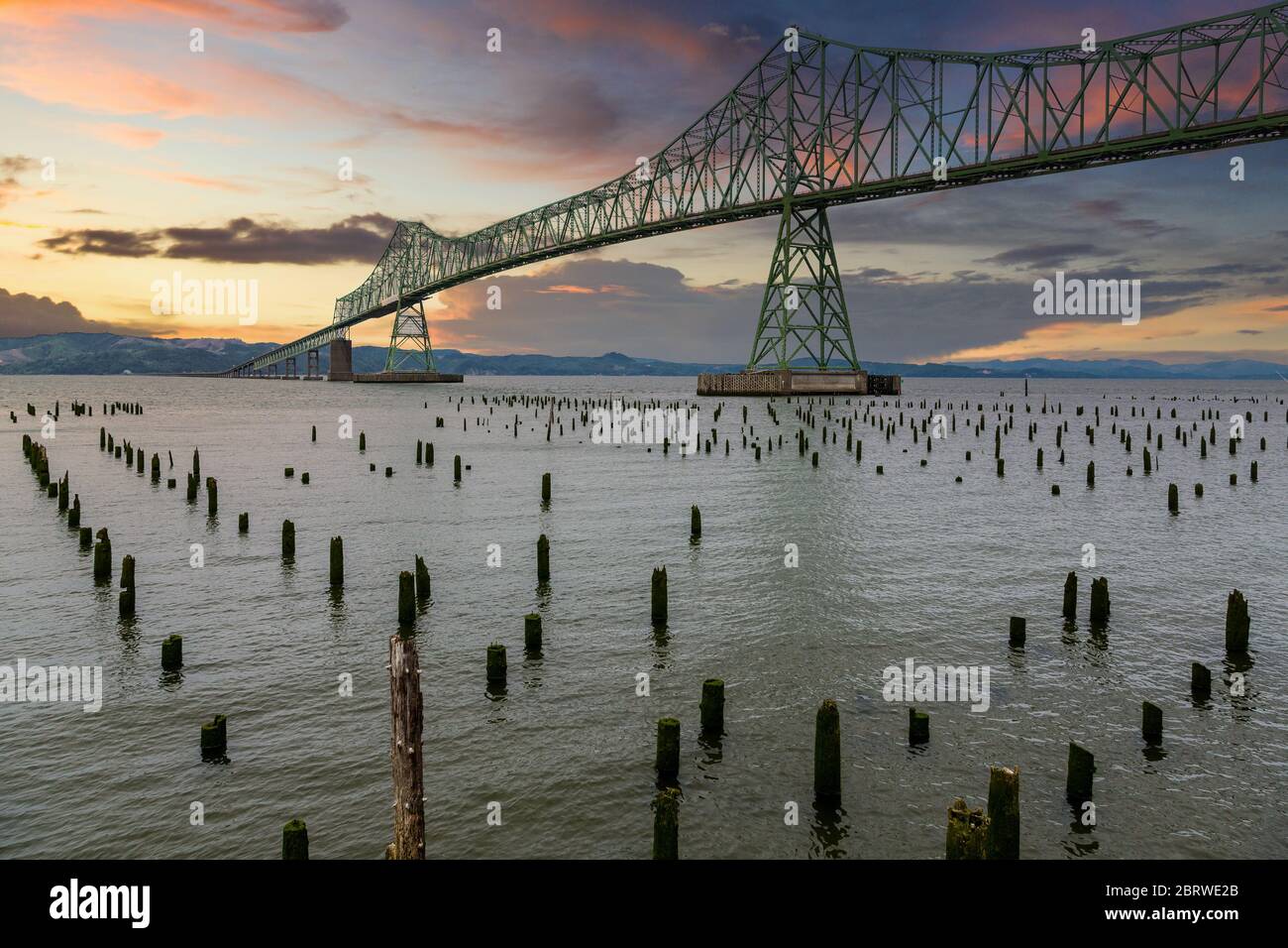 Astoria Oregon Bridge at Dusk Stock Photo