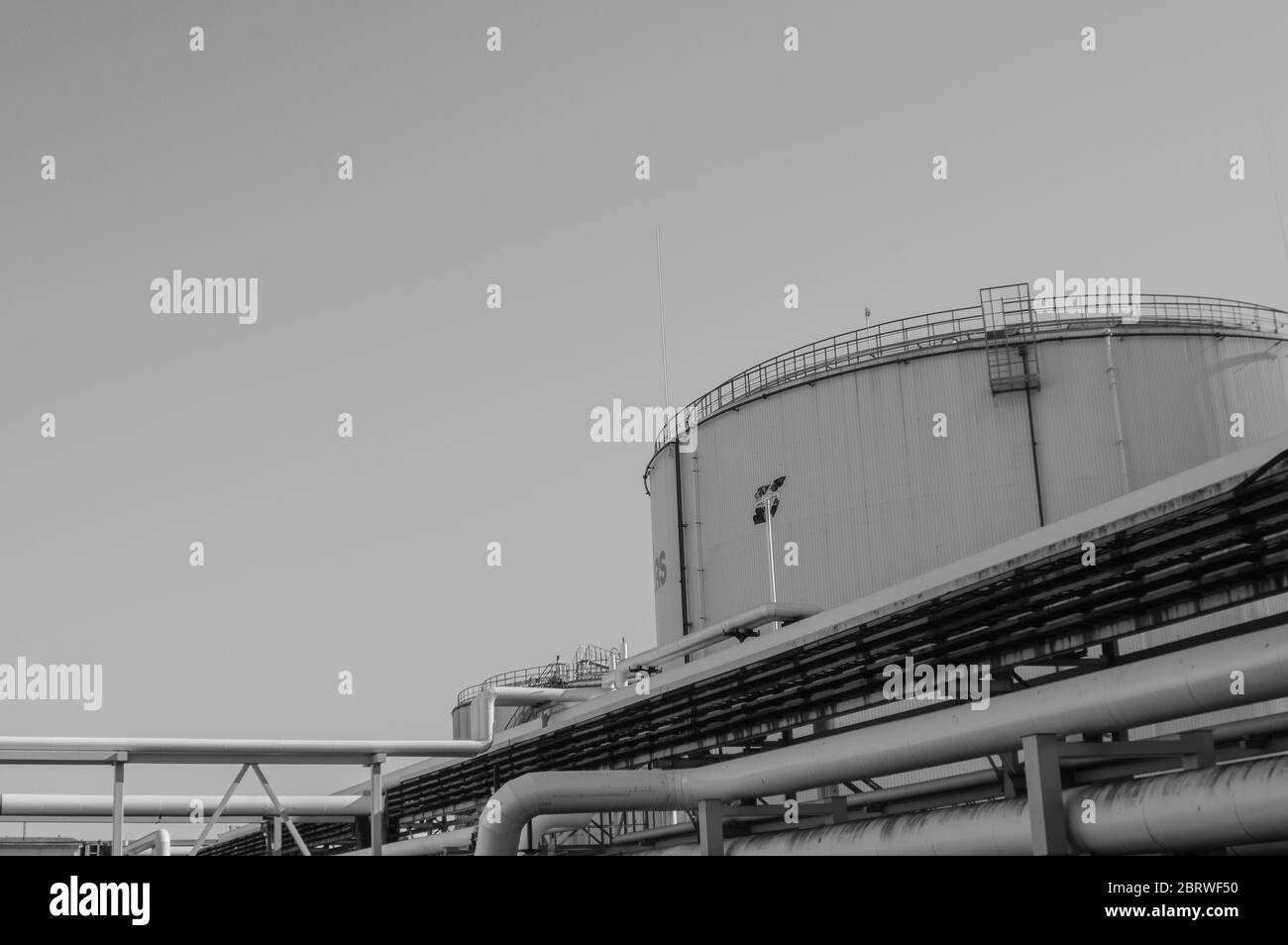 Crude oil tank in the oil refinery. Storage tanks for oil. Tanks for