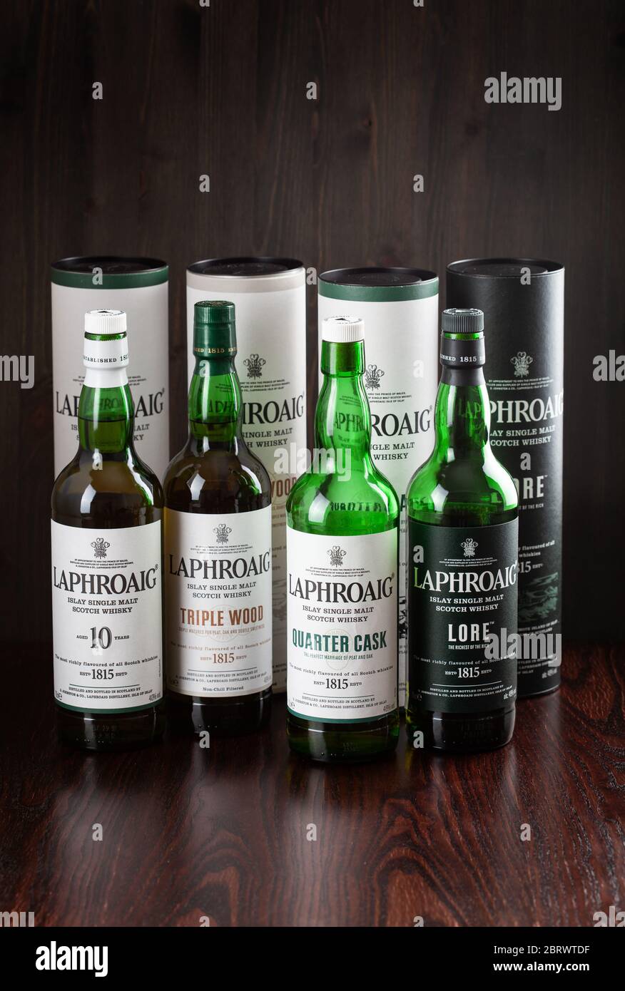 Trondheim, Norway Mai 18 2020 Laphroaig single malt scotch whisky 10 years, quarter cask
