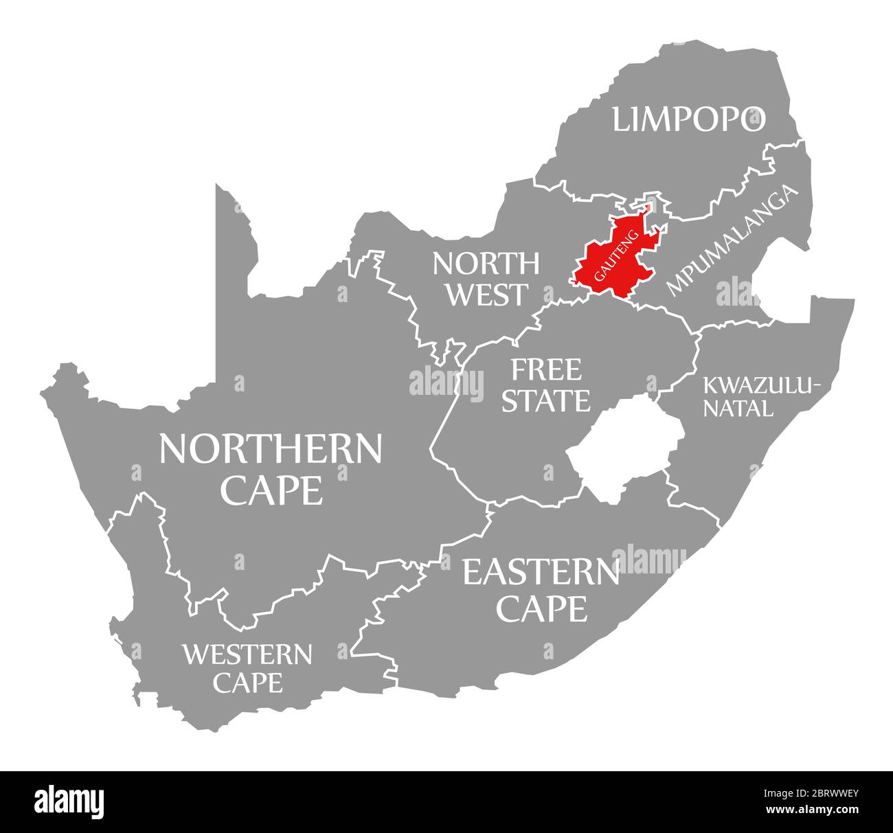 Map Gauteng South Africa Gauteng Red Highlighted In Map Of South Africa Stock Photo - Alamy