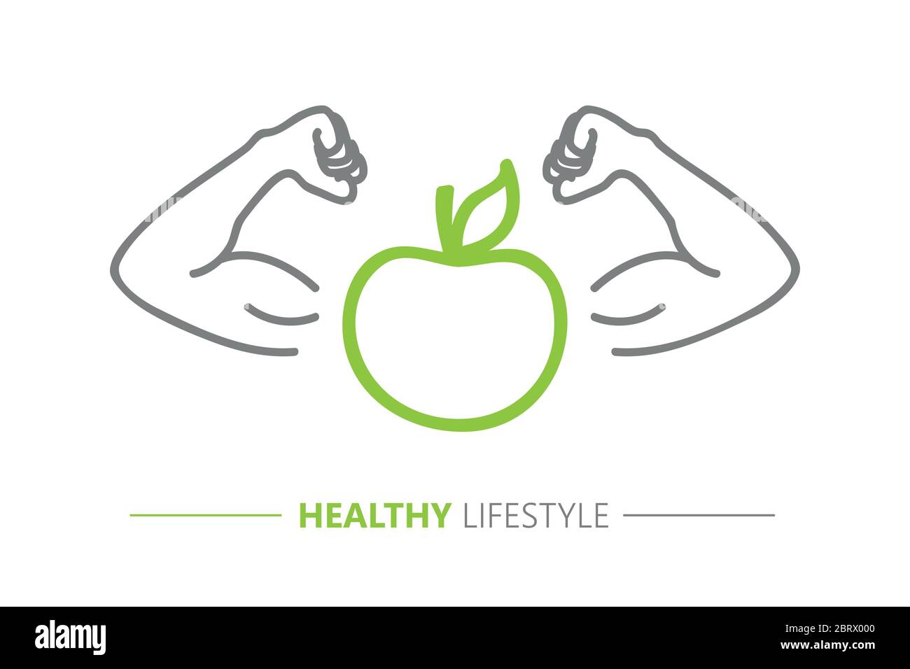 healthy lifestyle strong apple with muscular arms vector illustration EPS10 Stock Vector