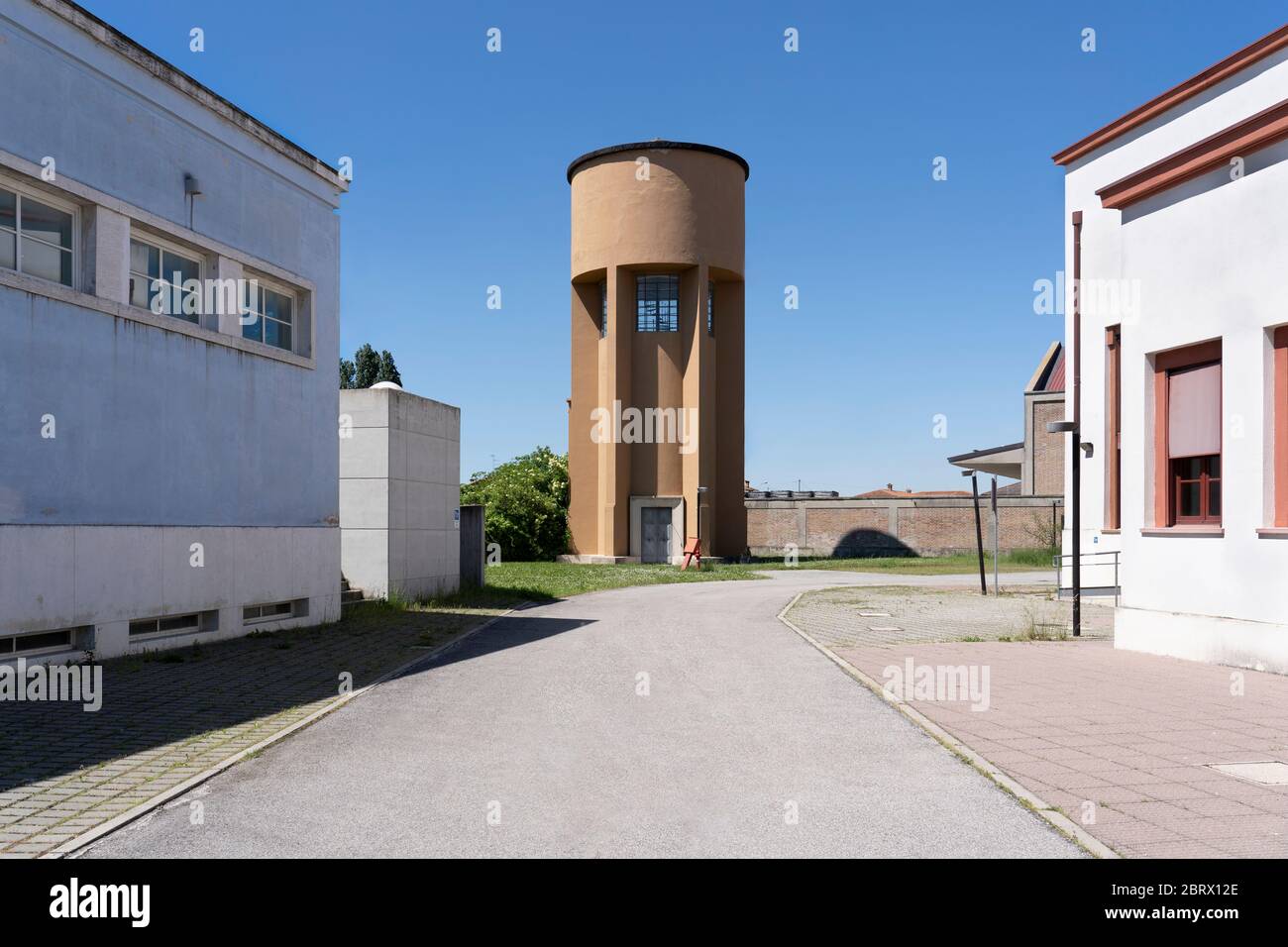 Rationalist style building in Tresigallo, called 'metaphysical city'. Tresigallo, Ferrara, Emilia Romagna, Italy, Europe. Stock Photo