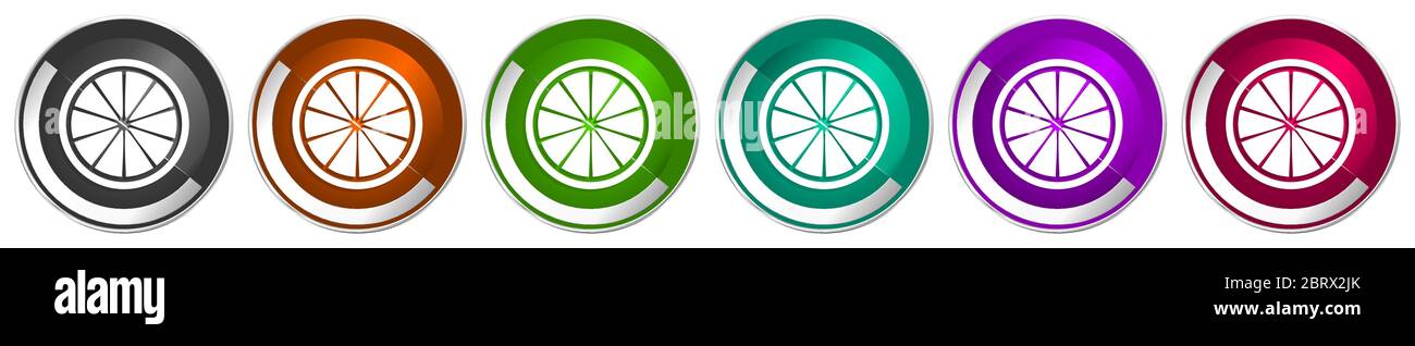 Lemon icon set, fruit, fresh citrus silver metallic chrome border ...