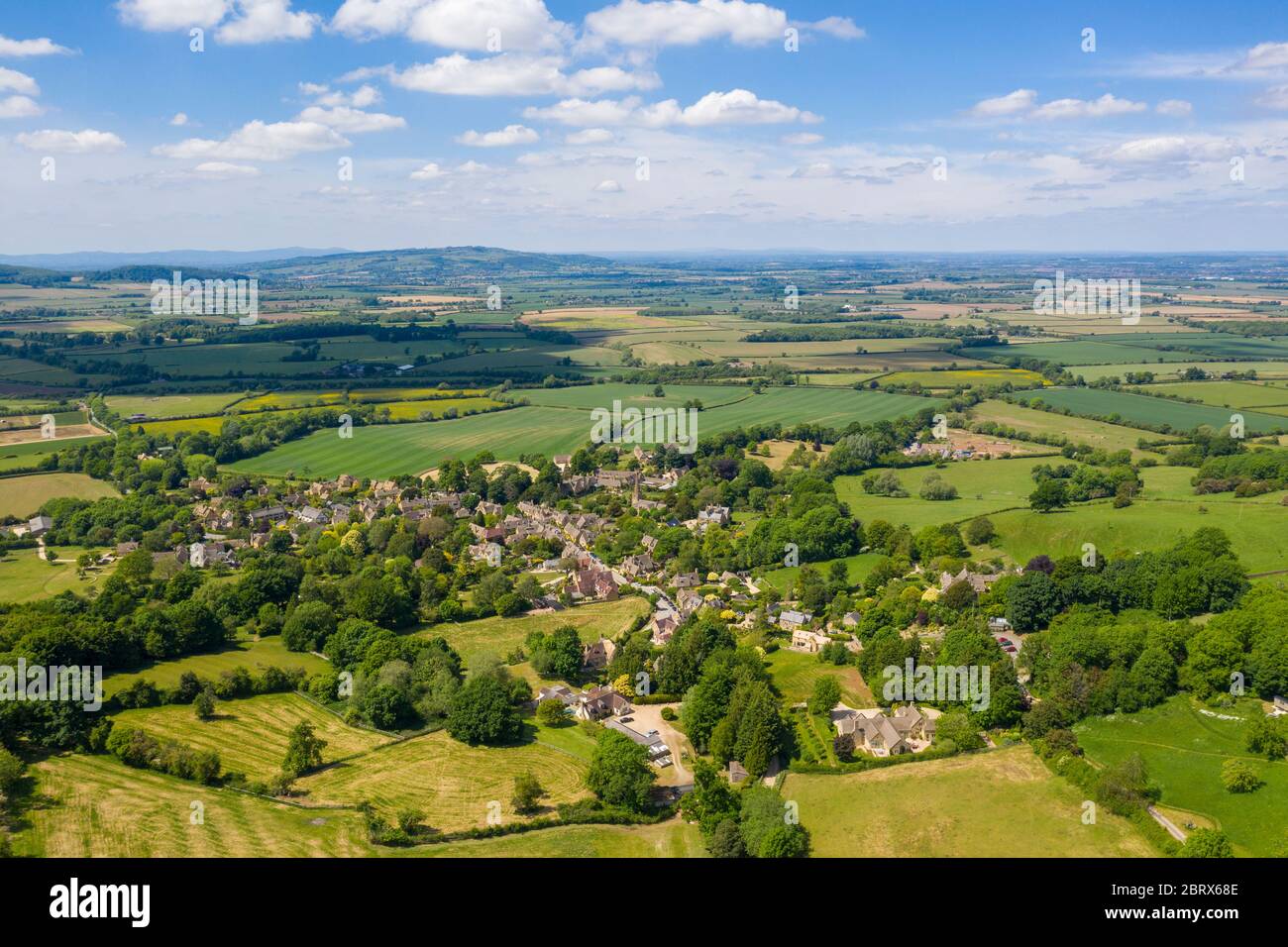 Aerial view village of Stanton in Cotswolds, Gloucestershire, England. Stock Photo