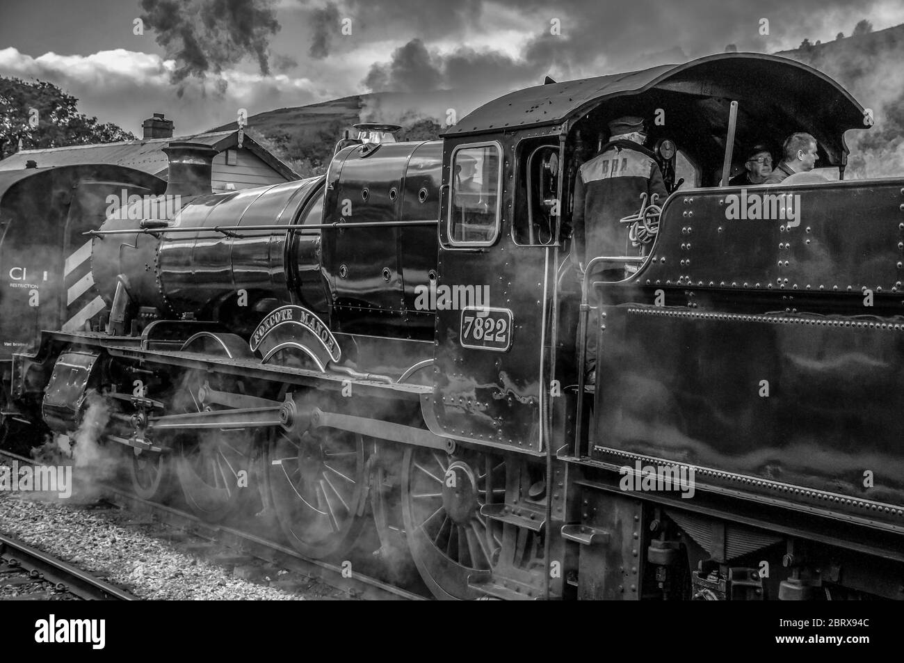 Steam train. Locomotive Foxcote Manor 7822 at Glyndyfrdwy station. Llangollen railway. steam train Stock Photo