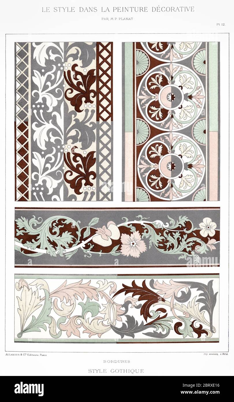 Gothique Style: Panels and borders, from Style in Decorative Painting 1892. Stock Photo