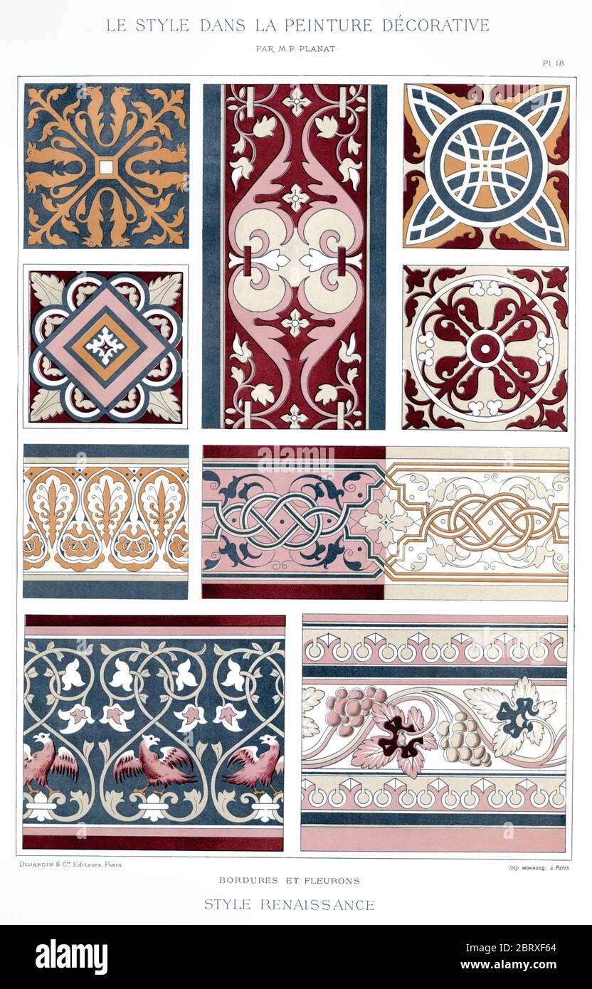 Renaissance Style: Borders and florets, from Style in Decorative Painting 1892. Stock Photo