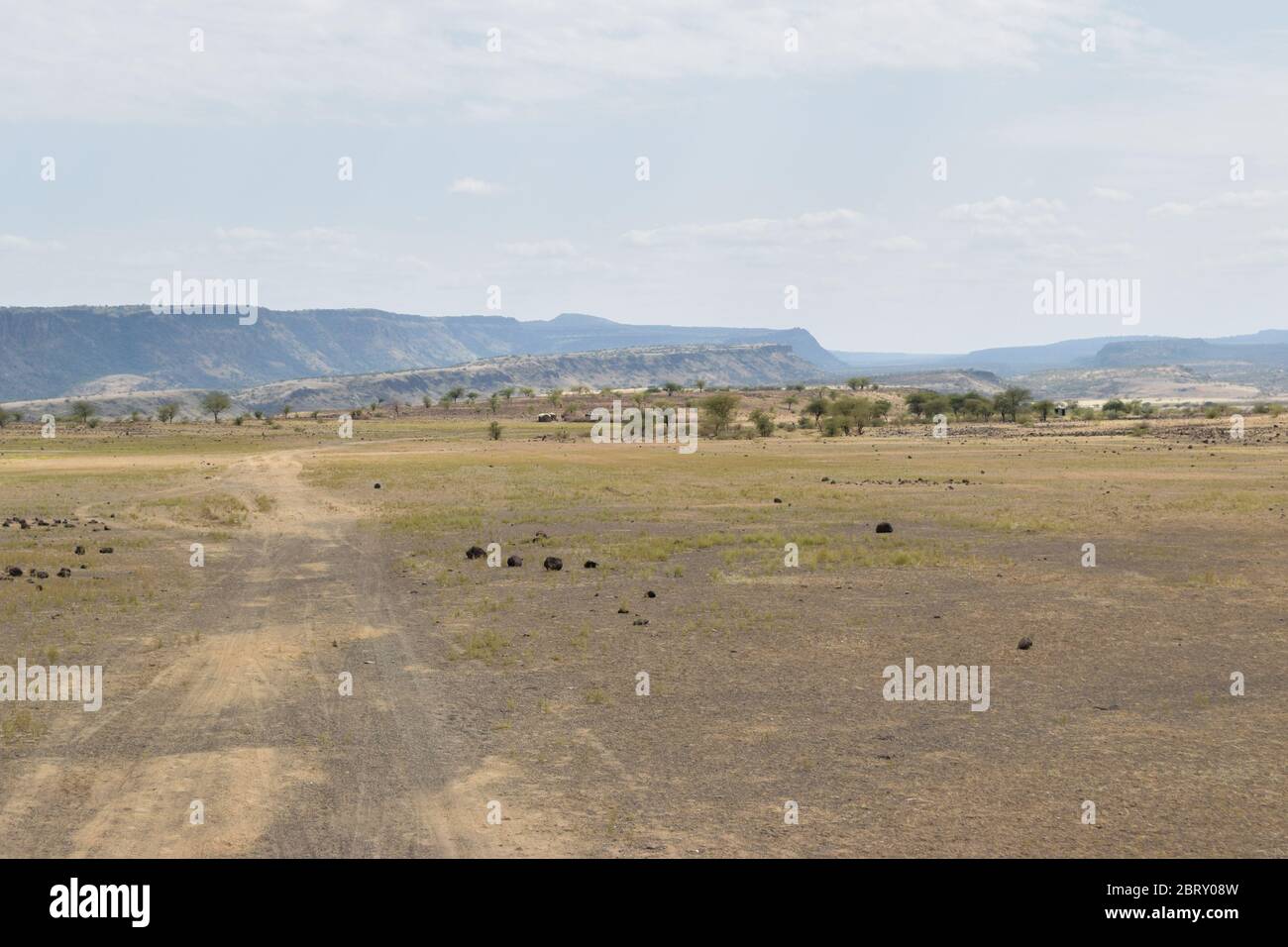 Arid landscapes against sky in Lake Magadi, Kenya Stock Photo