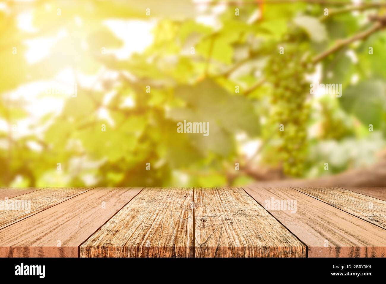 Empty Wooden Table Top On Blur Of Grape Garden Background For Your Product Display Or Design Key Visual Layout Stock Photo Alamy