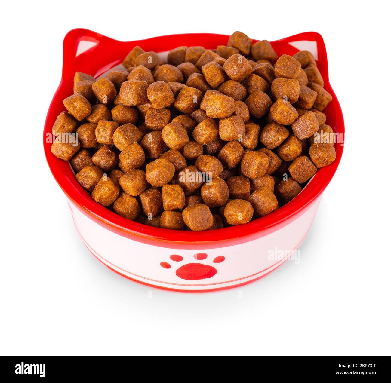 The Dry cat food in a bowl, isolated on white background Stock Photo