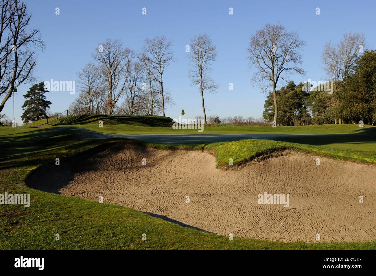 View up over Bunker to 13th Green, North Hants Golf Club, Fleet
