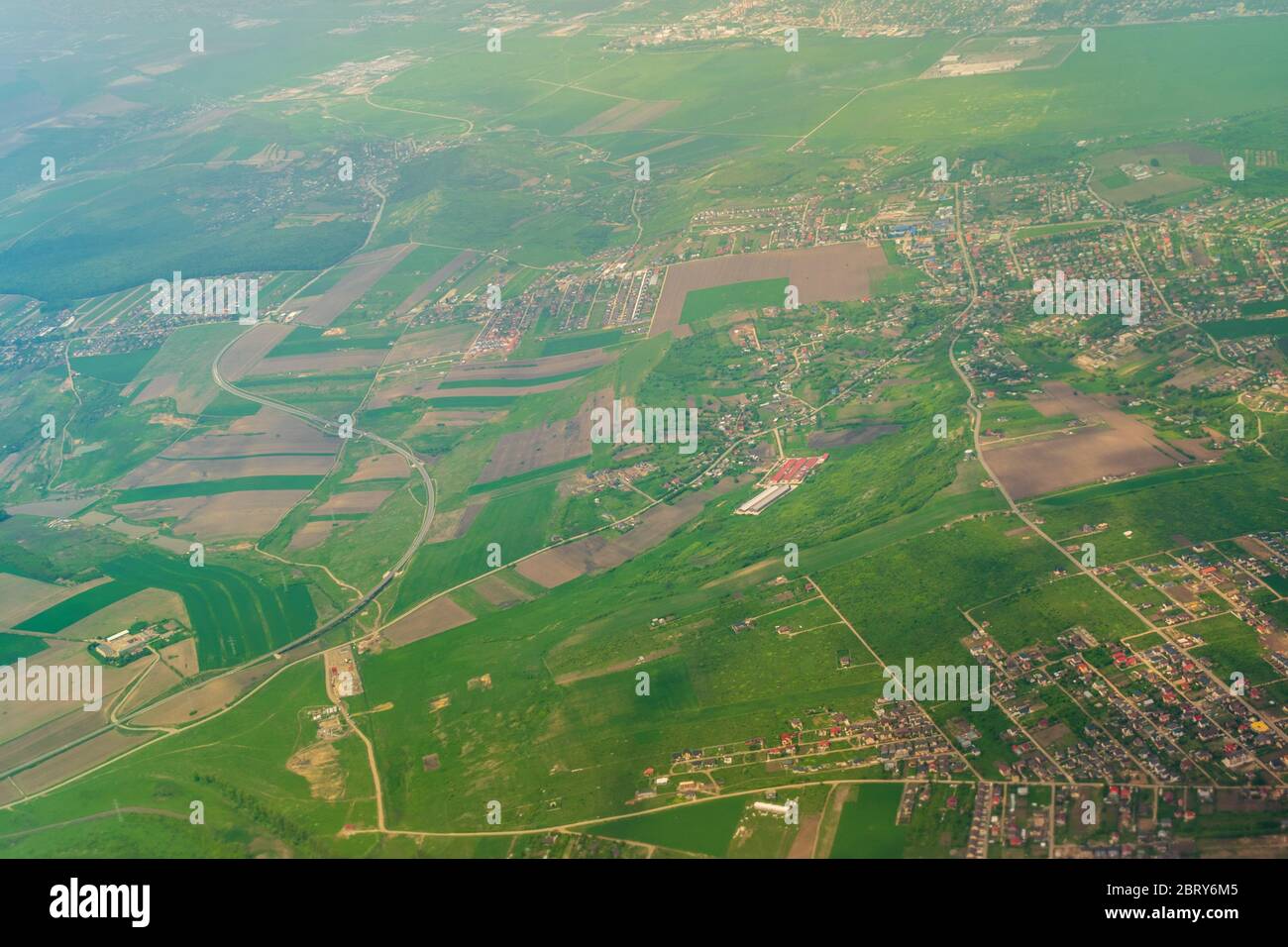 Earth surface landscape viewed from the airplane Stock Photo