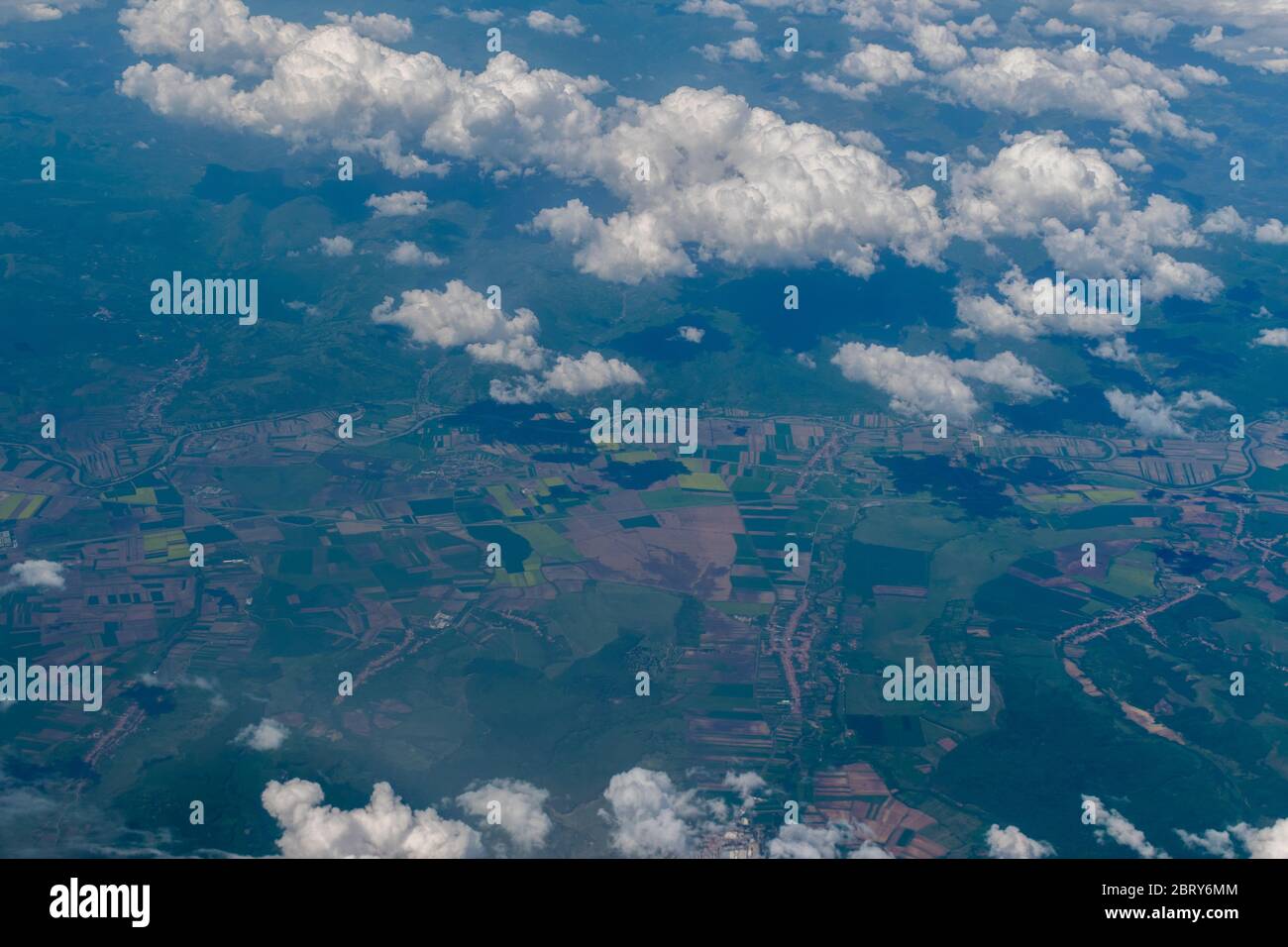 Earth surface landscape viewed from the airplane Stock Photo