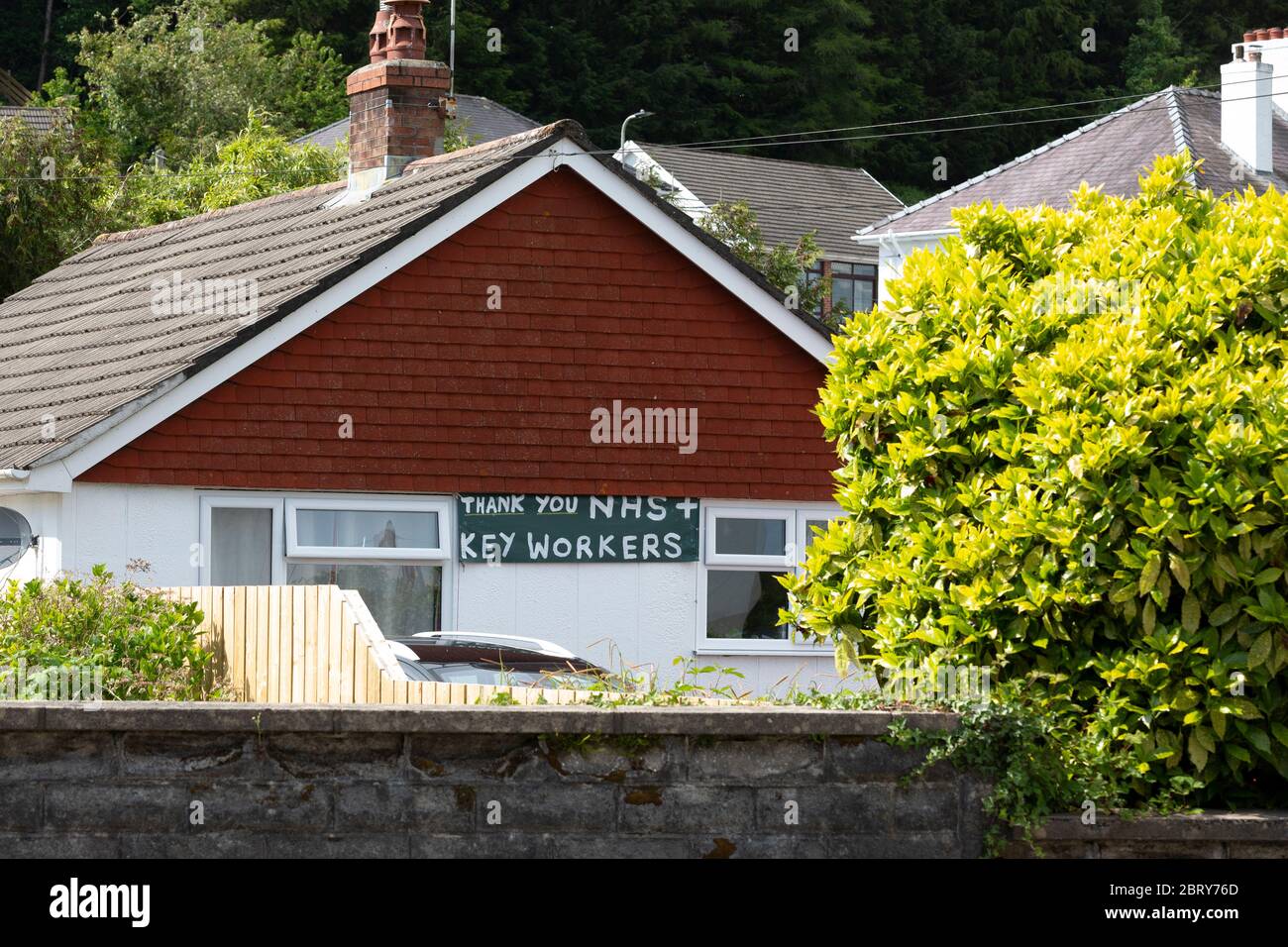 A sign on a house thanks NHS key workers during the Covid19 lockdown