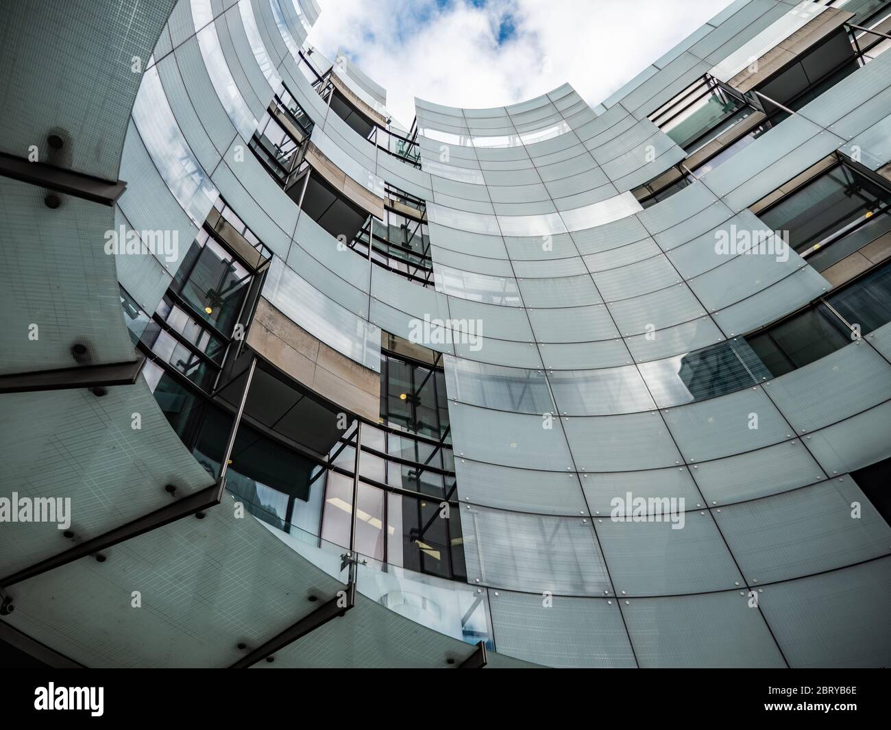 BBC Broadcasting House frosted glass façade, Portland Place and Langham  Place, London, UK. Stock Photo