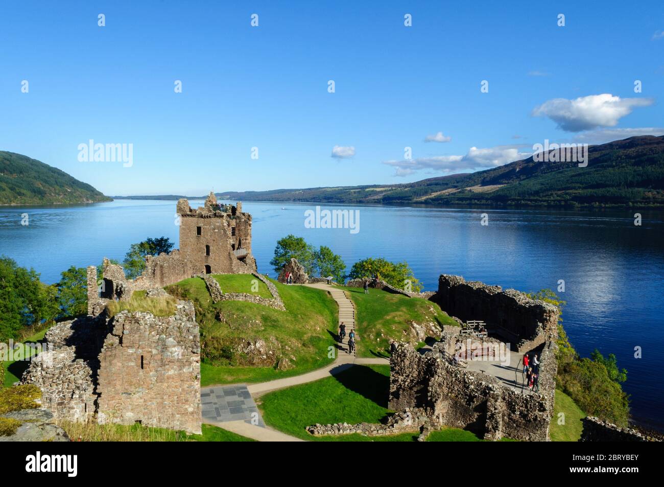 Urquhart Castle on the shore of Loch Ness on a beautiful day Stock Photo