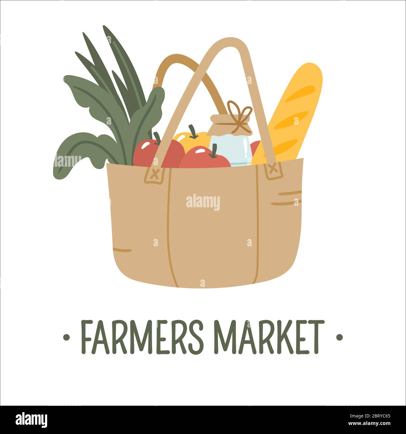 Hand drawn organic food in tote bag isolated on white background Stock Vector