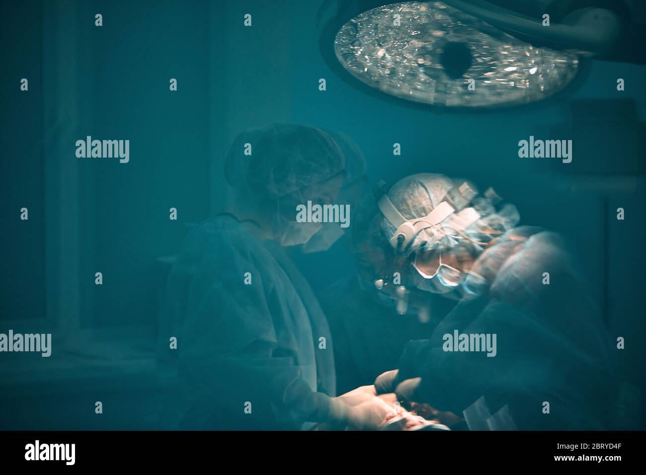 Spring Operating Room Reflection Surgical team in the operating room reflected in the mirror ...