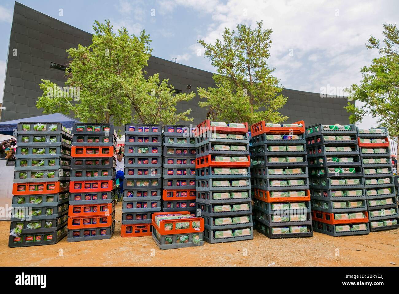 Soweto, South Africa September 17, 2017 Stacks of crates of bread for use at food festival