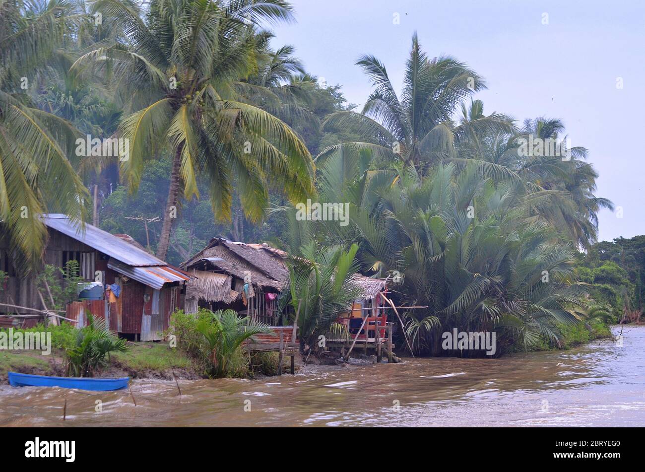Traditional cottages of a malay village at Borneo island Stock Photo