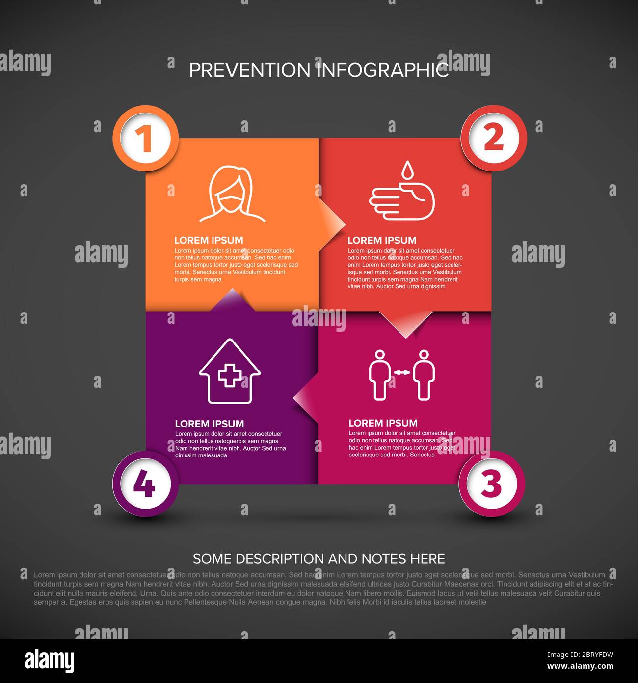 Covid-19 prevention dark infographic template - mask, people distance ...