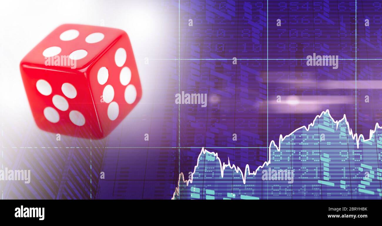 Digital illustration of a red dice over graphs and statistics Stock Photo